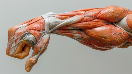 Obraz na płótnie Canvas a muscular arm with highlighted biceps, showing the muscle fibers
