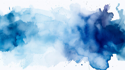 Blue watercolor paint strokes on white background
