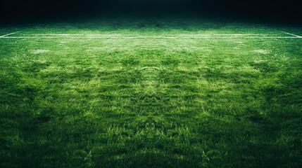 Soccer field with lush green grass - obrazy, fototapety, plakaty
