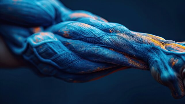 a muscular arm with highlighted biceps, showing the muscle fibers