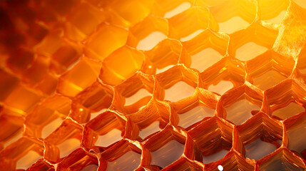 Close-up of numerous honeycombs with honey inside - obrazy, fototapety, plakaty
