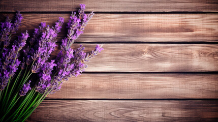 Lavender flowers on wooden surface