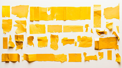 Pieces of yellow sticky tape on a white background - obrazy, fototapety, plakaty
