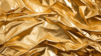 Shiny wrinkled foil gleaming gold surface