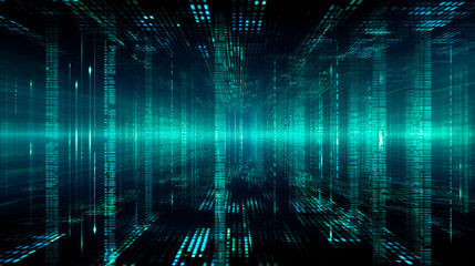 Binary code rows on dark green background