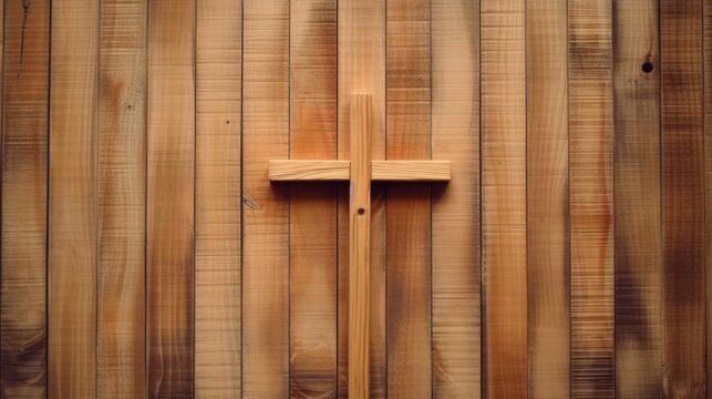 wooden cross on the wooden background.AI-generated