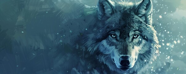 Digital illustration of a wolf in snowy environment