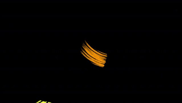 Set of  dynamically animated colorful flying paint brush strokes with alpha channel. Hand drawn style