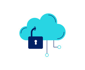 Cyber security icon. Cloud storage and data security. Vector linear illustration on the white background.