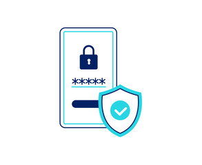 Cyber security icon. Application and password security. Vector linear illustration on the white background.