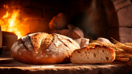 Loaf of bread by a flame - obrazy, fototapety, plakaty
