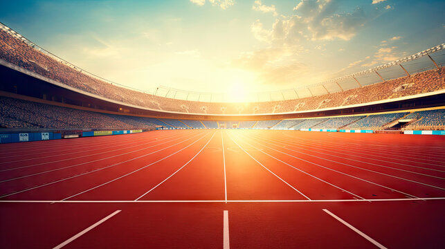 Stadium track under red sun