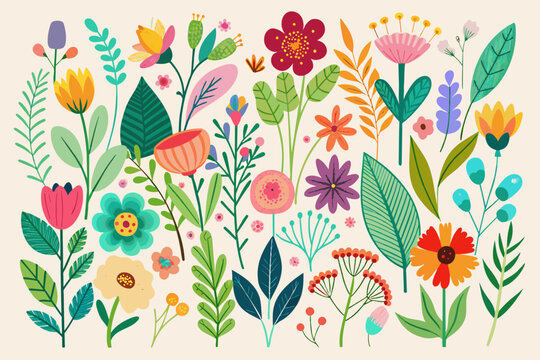collection-of-colorful-floral-elements-in-flat