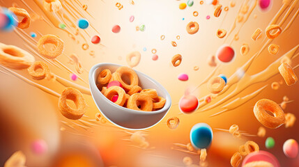 Obraz premium Cereal and giraffes flying with a cereal bowl