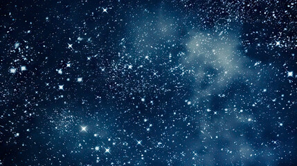 Snowy sky with stars, cloud, and falling snow overlay
