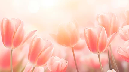Fotobehang Pink tulips in a field of flowers © StockKing