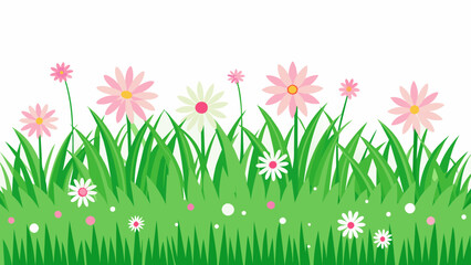 Obraz na płótnie Canvas green-lawn-with-small-pink-daisies--white-background