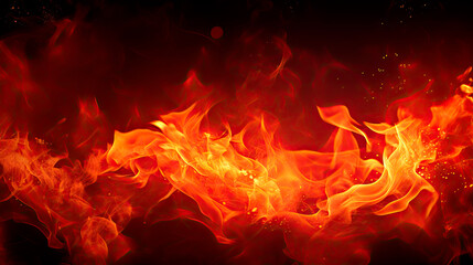 Fiery flames against a dark red backdrop - obrazy, fototapety, plakaty