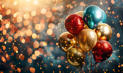 Golden celebration. Glittering balloons for birthday bash, Vibrant balloons for any occasion ,Generative AI