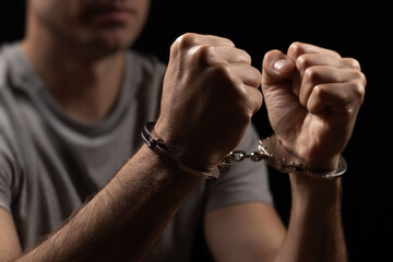 Prisoner male hands criminal with handcuffs