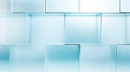 Many stacked glass cubes on white wall background