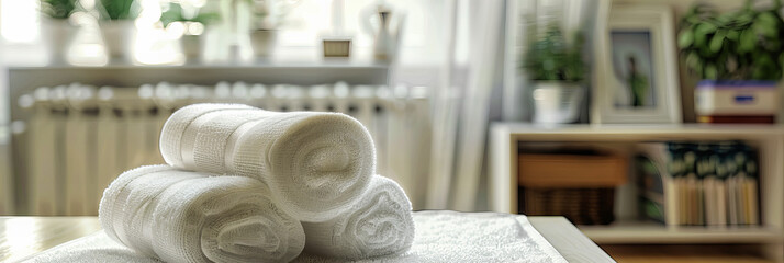 Pure Comfort: A Stack of Soft, White Towels Ready to Embrace You with Warmth and Hygiene in a Luxurious Spa Setting