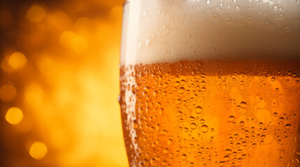 Close up of a glass of beer with water droplets