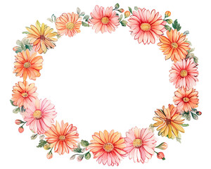 Chrysanthemums Geometric Frame , watercolor, Floral Frame, isolated white background