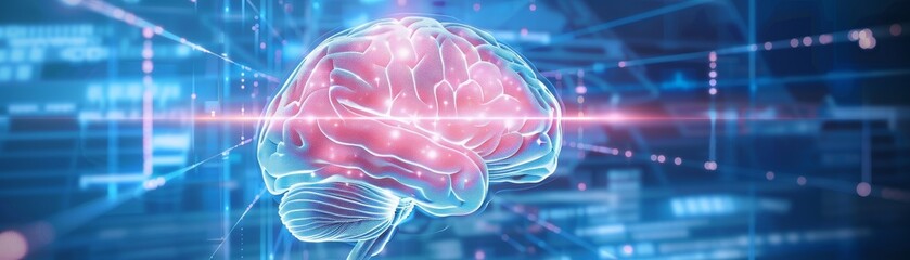Brain, Often used for neurology or psychology, Medical concept, futuristic background - obrazy, fototapety, plakaty