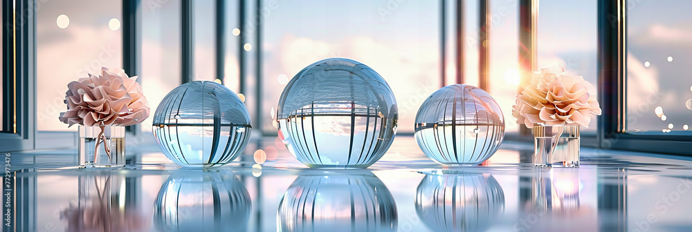 Poster reflective sphere on abstract background: a visual metaphor for global connectivity and futuristic d