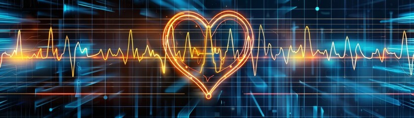 Heartbeat, Depicts a heart rate or ECG line, Medical concept, futuristic background