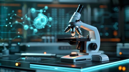 Microscope, Tool for scientific and medical research, Medical concept, futuristic background - obrazy, fototapety, plakaty
