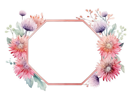 recommend clip art: Asters Geometric Frame , watercolor, Floral Frame, isolated white background