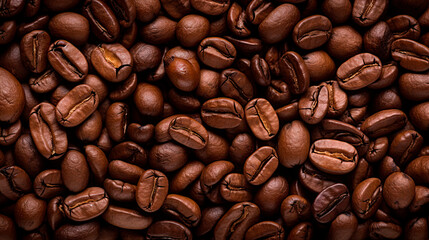 A pile of coffee beans on brown surface