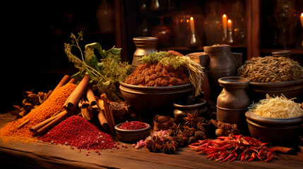 Variety of spices on a table