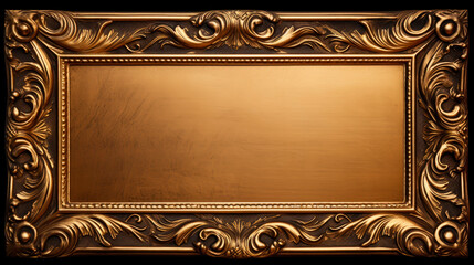Gold frame with intricate design on dark background - obrazy, fototapety, plakaty