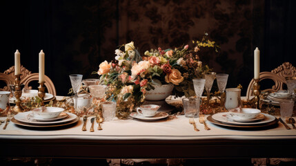 Table with flowers and plates