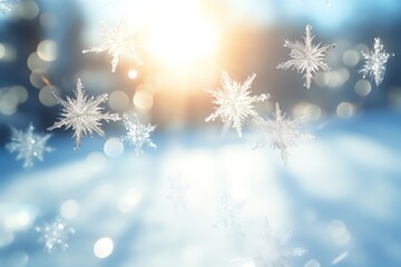 Fototapeta na wymiar a group of snowflakes on a blue background
