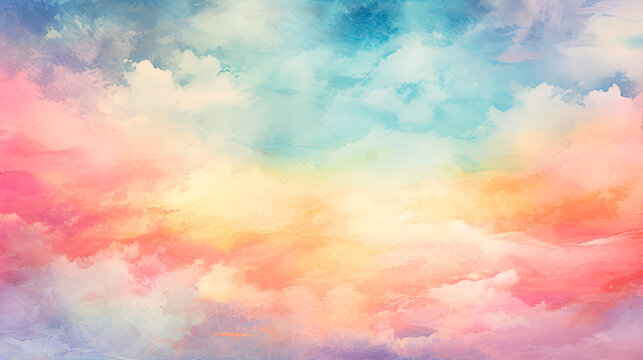 A colorful painting of the sky filled with clouds