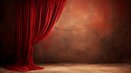 Red stage curtain and concrete wall