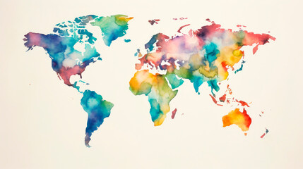 Watercolor world map on white background