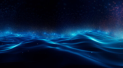Blue particles wave in digital cyberspace