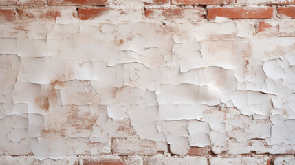 Peeling white paint on brick wall