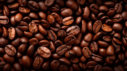 Naklejka premium Heap of coffee beans on dark backdrop