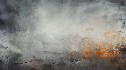 Abstract painting of a gray and orange sky with a few clouds