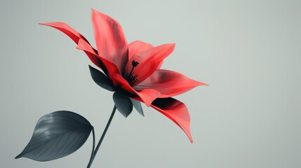Artistic rendering of a red flower with a grey background