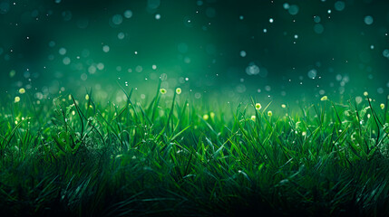 Fototapeta na wymiar Fresh green grass field with raindrops