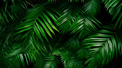 Fototapeta na wymiar Green leaves close up on black background
