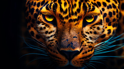 Leopard with yellow eyes staring at the camera