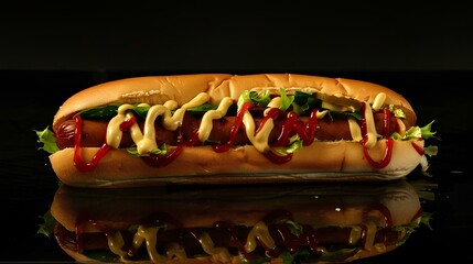hot dog with mustard and ketchup